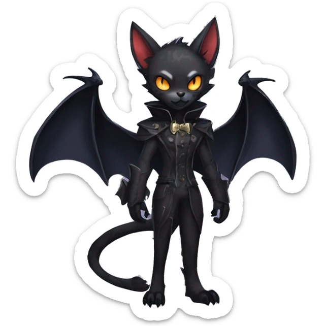 cool edgy anthro fantasy dark-shadow-themed animal vampiric bat-cat-hybrid Fakemon  with a collar full body sticker