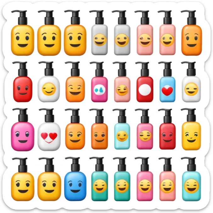 emoji of beauty products with brand labels sticker