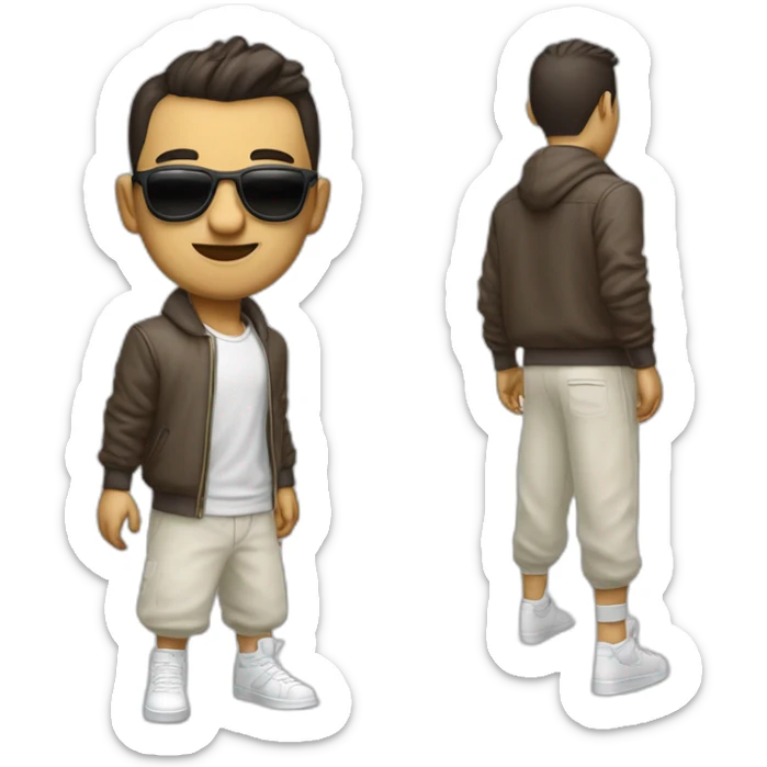hombre con lentes,color de piel blanco, vestido con buzo y pantalones baggynike dunk, feliz sticker
