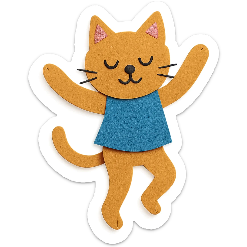 gato bailando, estilo papel recortado, arte en papel, texturas, colores planos sticker
