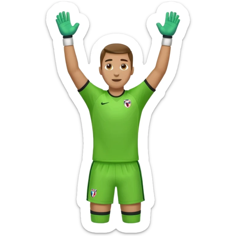 soccer goalkeeper green shirt, shorts, socks, football boots arms up sticker