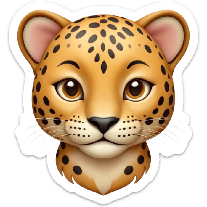 Cinematic Cute Jaguar Portrait Emoji, Head tilted playfully and inquisitively, with a smooth, agile form accented by delicate spotted patterns and round, sparkling eyes full of charm, Simplified yet irresistibly adorable features, highly detailed, glowing with a warm, inviting wild glow, high shine, affectionate and lively, stylized with a touch of whimsical feline grace, soft glowing outline, capturing the essence of a mischievous yet loving jaguar that feels like it could pounce out of the screen into your arms! sticker