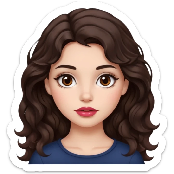 Chica blanca, pelo café oscuro ondulado, con blush y labios pintados, ojos cafés oscuros  sticker