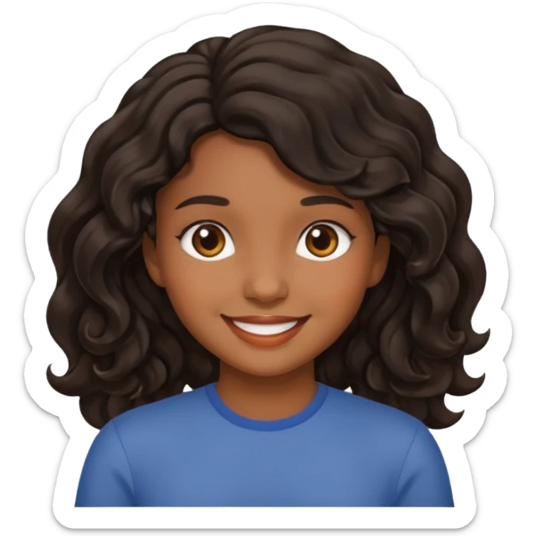 Black, wavy hair, brown skin, filipina defaulr emoji girl sticker