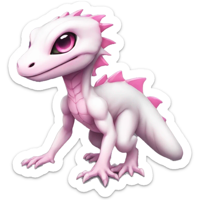 White, Chibi, White, Pink eyes, Anthro-Sona-Lizard-Alien-Fakémon, Full Body sticker