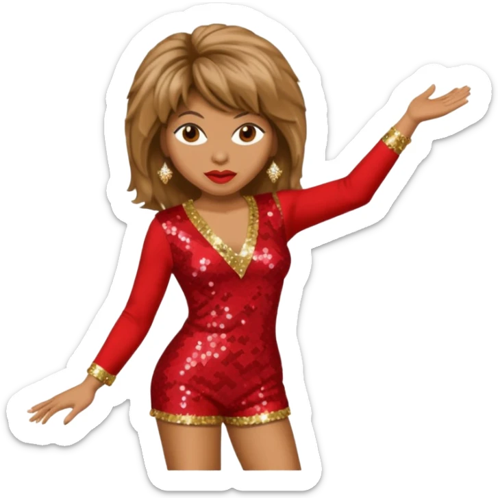 Tina Turner, Queen of Rock'n Roll from Famous People with long light brown hair, red sequin outfit sticker