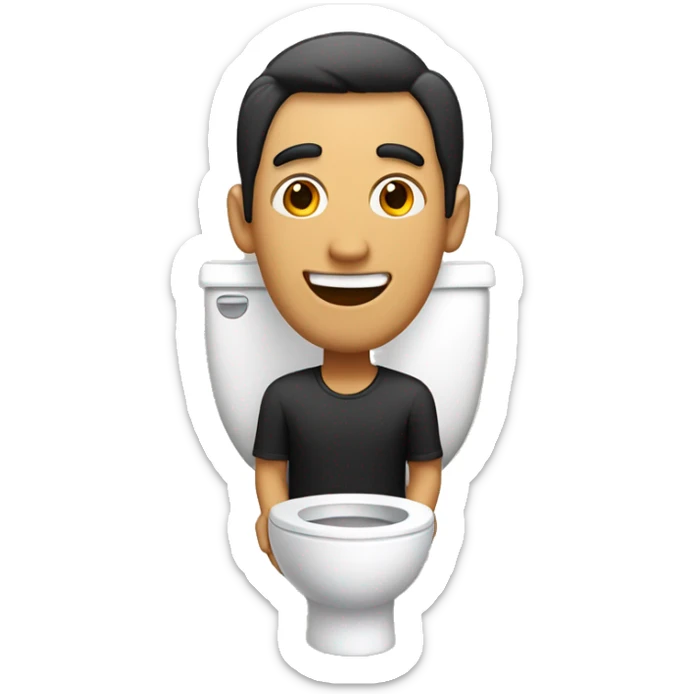 tan man with head sticking out of the toilet with a long neck and black short hair and a crazy smile and wide eyes sticker