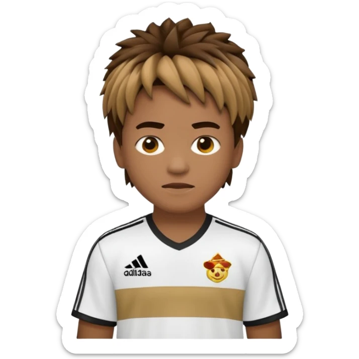 Crie um emoji de um menino com o cabelo castanho claro com uma franja reta e o corte low fade zumbi casaco de gola alta da adidas sticker