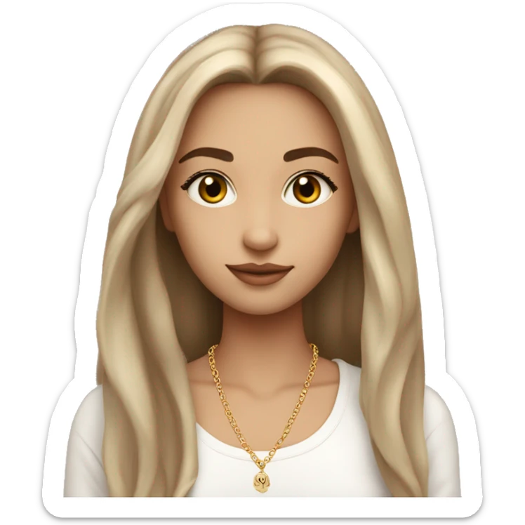 A pretty girl with nice natural lashes and straight long dark brown mid pale skin tone small god necklace  sticker