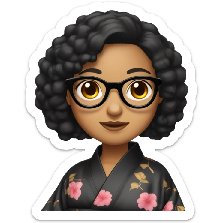 lightskin girl with black curry hair hand glasses wearing a kimono sticker