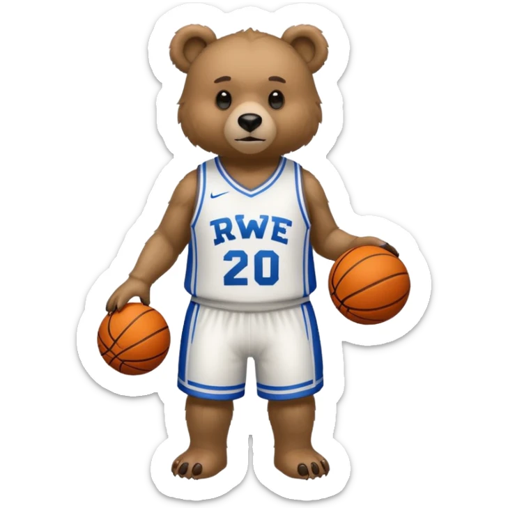 Bear with full body and wearing basketball jersey that says RWE sticker