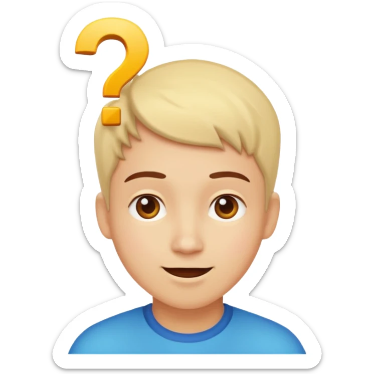 Una persona pensativa, que este feliz con un signo de interrogación arriba de la cabeza sticker