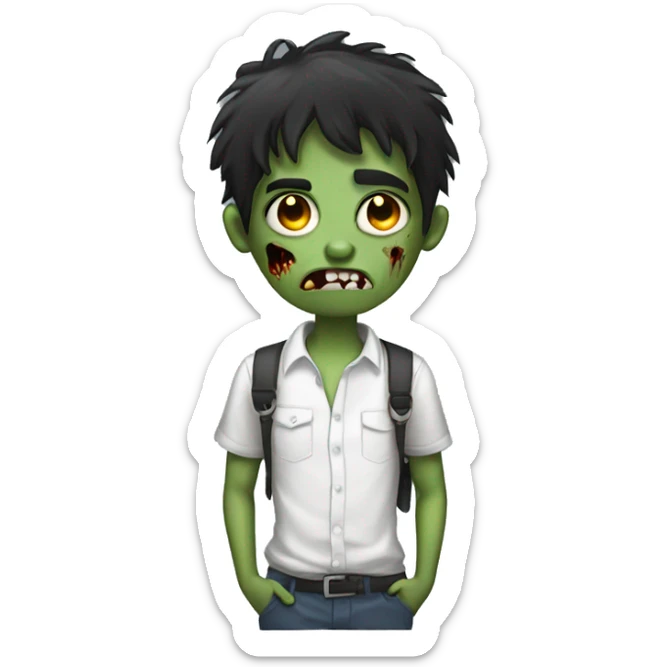 teen boy zombie with dark hair and white shirt sticker