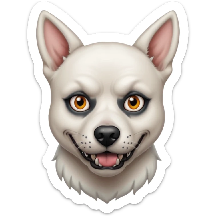 tattooed scary looking dog with heavy face tattoes, white dog and piercings sticker