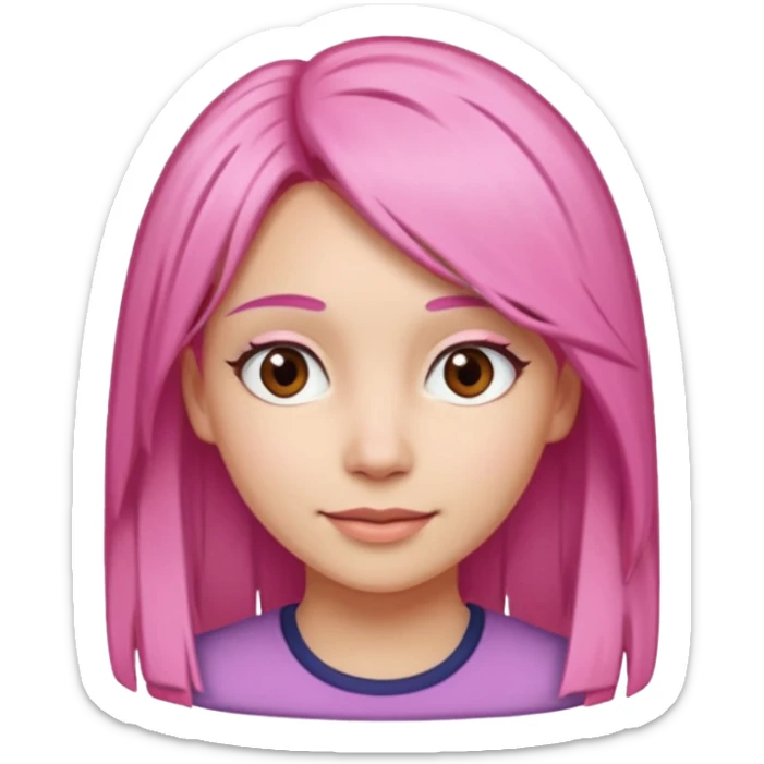 A light-skinned woman with straight pink hair neatly parted, brown eyes, and a gentle smile. sticker