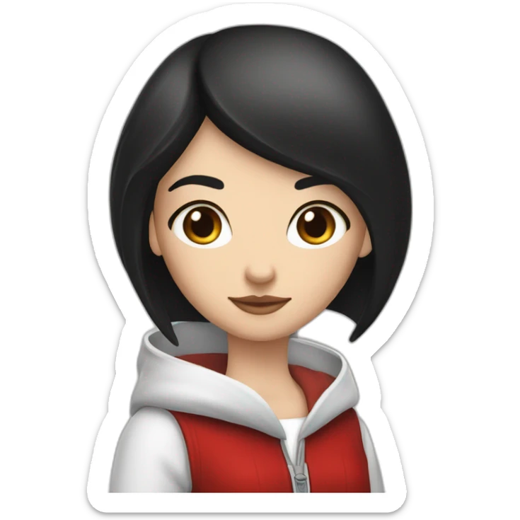 White girl long straight black hair white streak and red ridding hood sticker