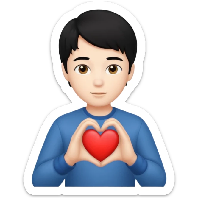 Un garçon beau qui fait un cœur avec des cheveux noir  sticker