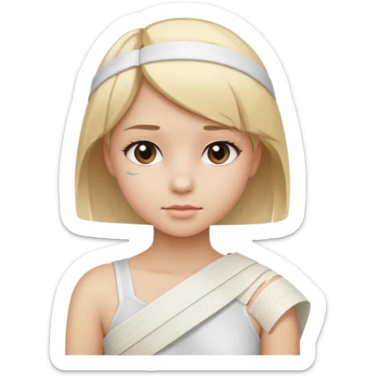 girl with short straight blond hair, bandage on shoulder sticker