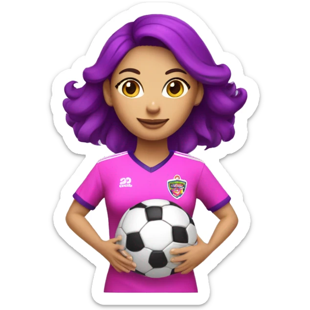 Mujer vestida de tacos y uniforme de fútbol soccer de color rosa y morado pateando un balón de soccer  sticker