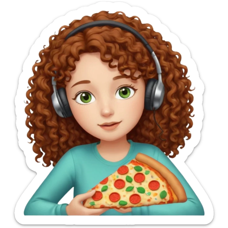 Brown curly hair girl blue green eyes painting sleeping eating dancing listening to misic sticker