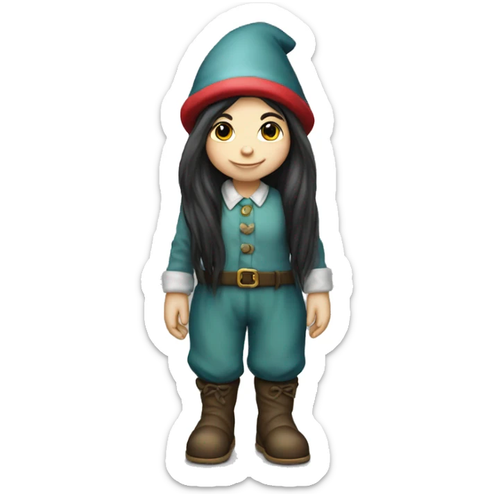 Cute garden girl gnome with dark long hair and full body sticker