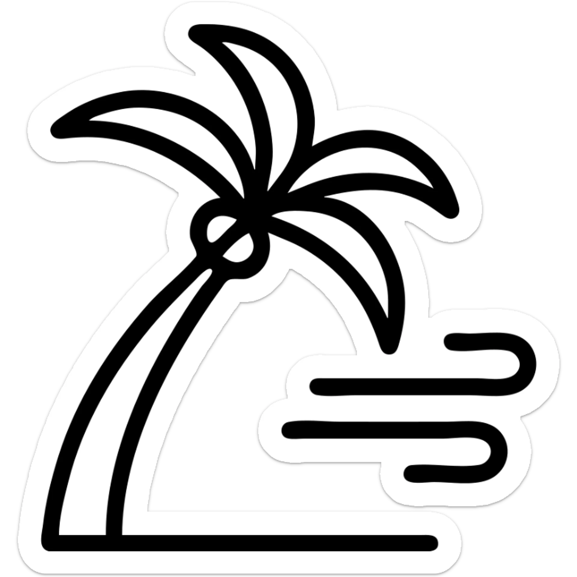 minimalist icon of a palm tree in heavy wind, trunk and leaves sharply angled, clean lines, no background sticker