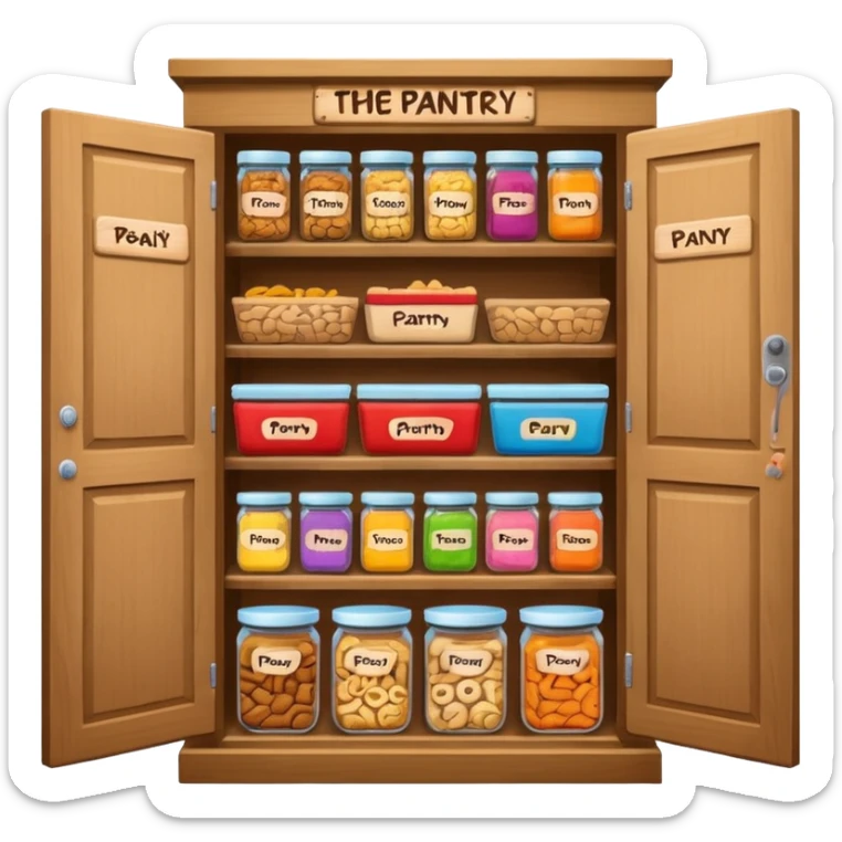 A snack pantry with the words The Pantry written on the front of it  sticker