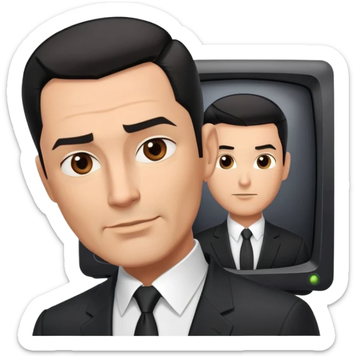 Good-looking robust man in his mid-40s with light brown skin tone, short slicked back straight black hair with fade haircut, strong square face, approachable TV host expression, black blazer left open showing white buttoned shirt sticker