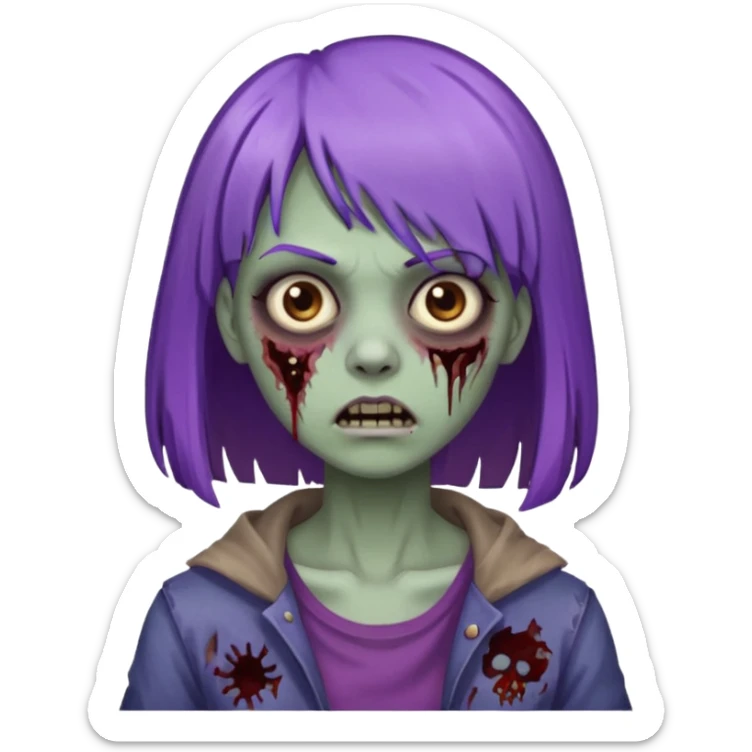 criei um zombe feminino com o cabelo com franja, o cabelo a metade roxa e o resto castanho  sticker