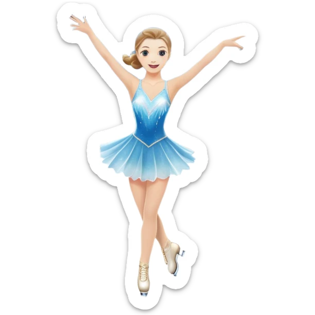 A grand ice rink palace with shining spotlights and cheering spectators in the stands. A graceful figure skater performing a spin on the ice. Transparent background highlights the elegance and artistry of figure skating sticker