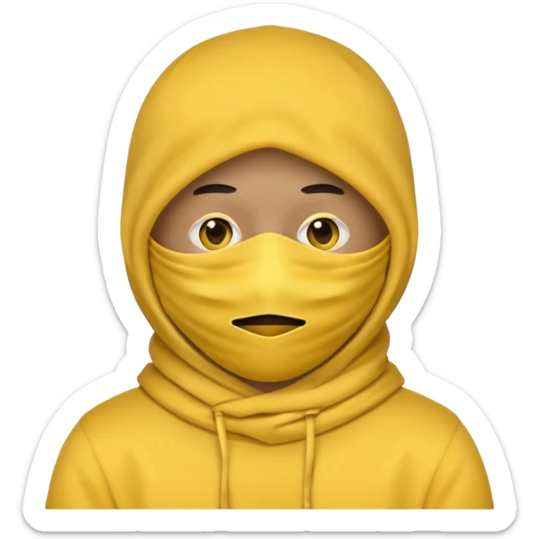masked yellow emoji covering head and face / rap style like yeat kinda cloth covering head and face. rap style and minimalistic and mysterious sticker