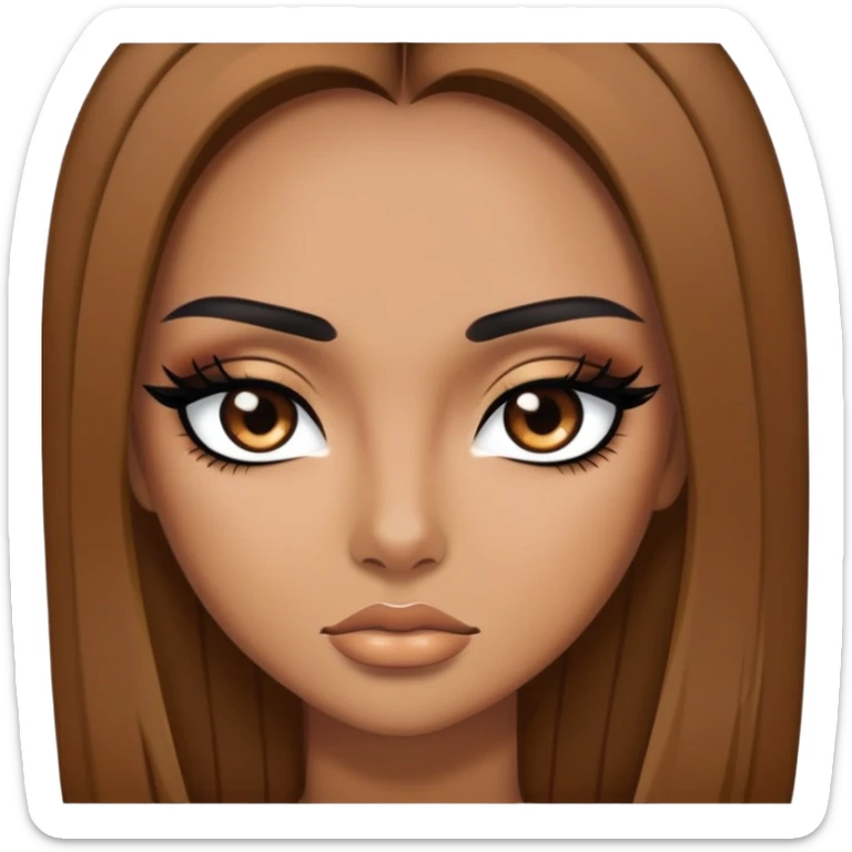 tan, brown straight hair, baddie,pretty, makeup, black eyeliner, long hair sticker