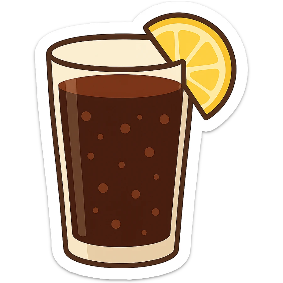 flat toon glass of cola with a wedge of lemon sticker