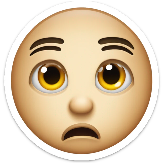 left eye wide and redish like the shocked emoji, smile mouth, right eye half open but still shocked sticker