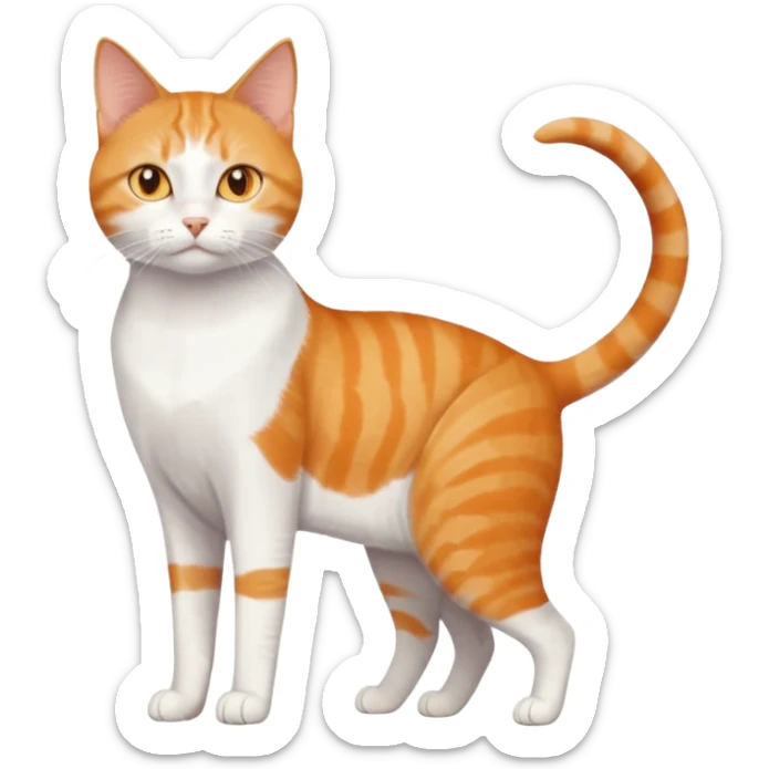 full body orange and white domestic shorthair slim cat with yellow/orange eyes and a white triangle pattern on his face playing sticker