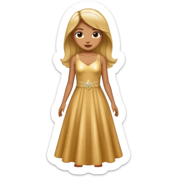Realistic gold  dress with shimmer. No person, just a dress sticker