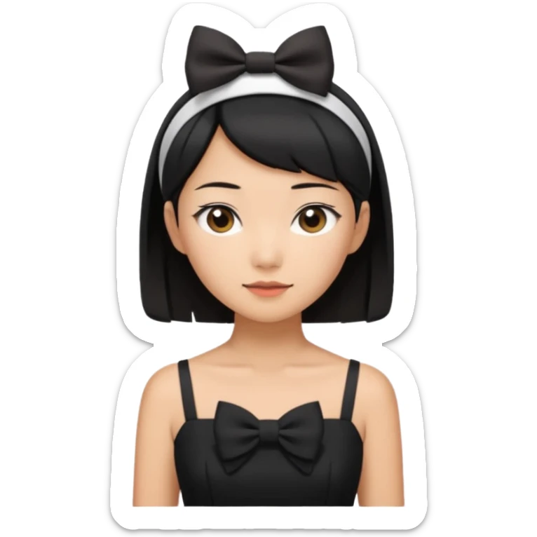 asian black short shoulder length hair tanned woman, black dress girly things sticker