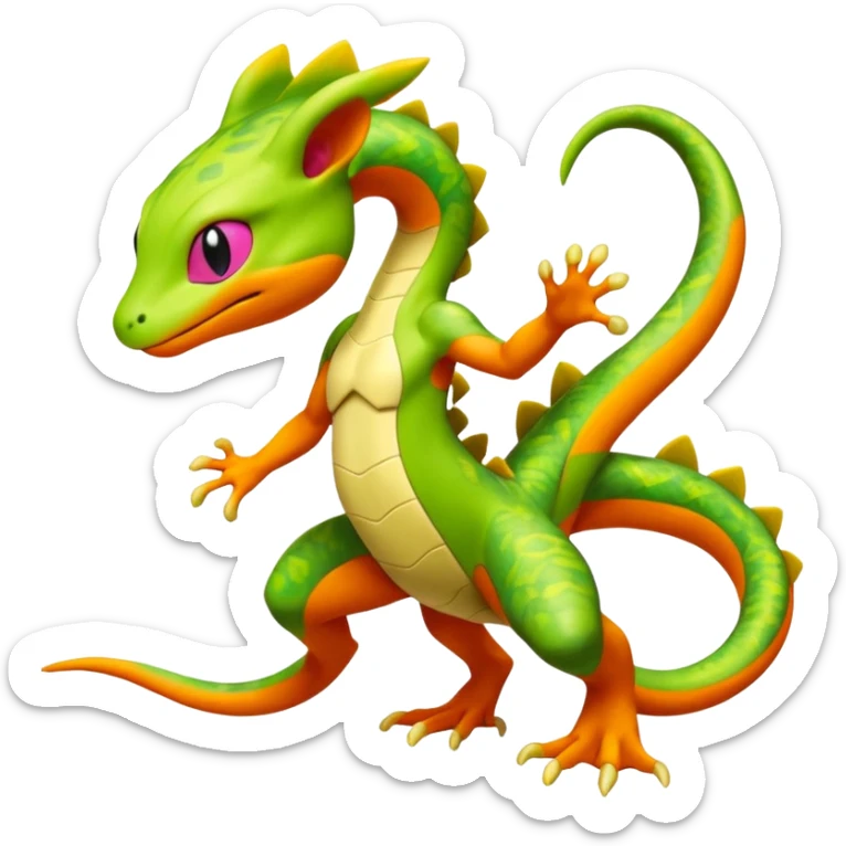 Mewtwo-Salandit-Gecko-Treecko-Kecleon-Fakémon-Pokémon-hybrid-creature (full body)  sticker