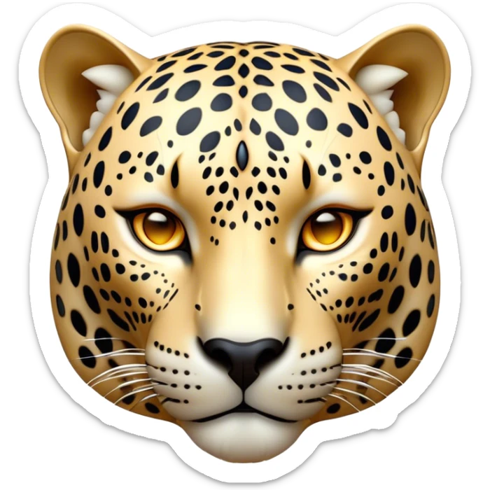 Cinematic Noble Jaguar Portrait Emoji, Poised and elegant, with a sleek, muscular build adorned with striking rosette patterns and intense, focused eyes, Simplified yet sharp and sophisticated features, highly detailed, glowing with a soft, wild luminescence, high shine, intelligent and graceful, stylized with an air of untamed nobility, focused and alert, soft glowing outline, capturing the essence of a watchful guardian that feels as though it could step out of the screen with effortless authority! sticker