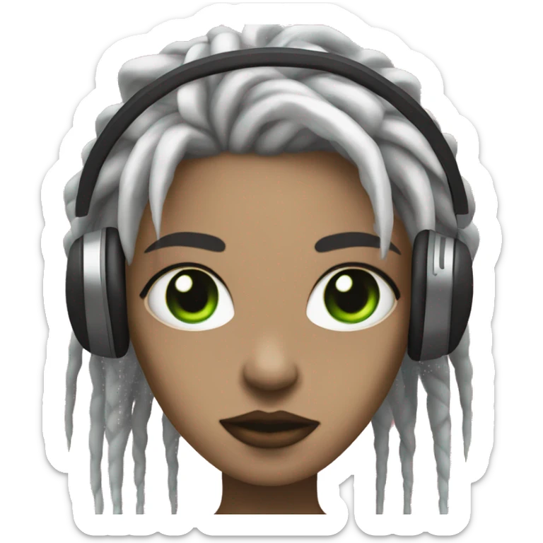 White woman with green eyes, black punks dreadlocks and pink headphones, gothic, grunge  sticker