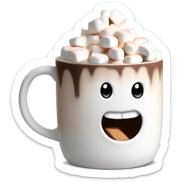 A hot chocolate in a white winter theme mug and lots of cream and marshmallows  sticker