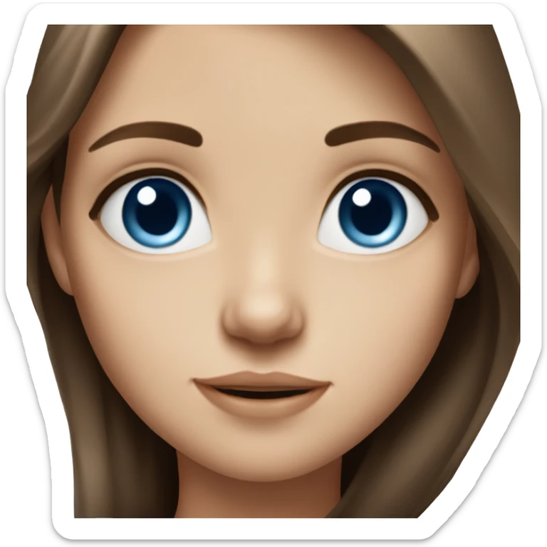 realistic portrait of a girl with long brown hair and blue eyes sticker