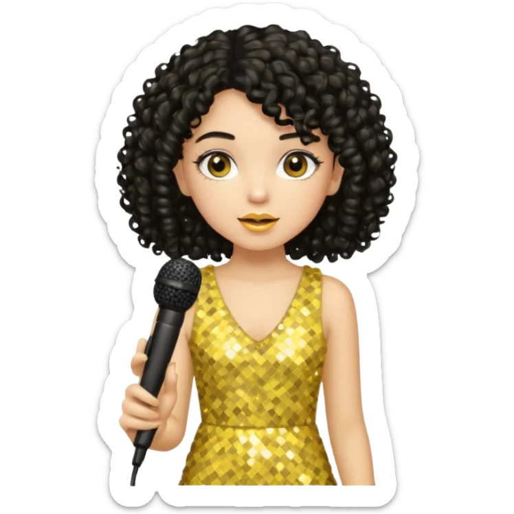 girl in yellow blink dress, black curly hair, holding a mic



















 sticker
