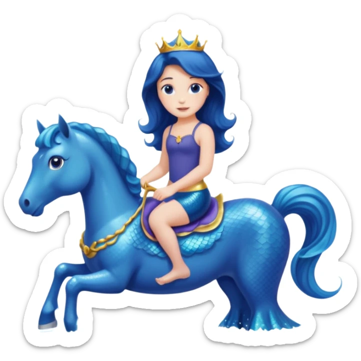 Please generate an image of Princess Charlotte riding a blue horse in the water and she’s also a mermaid.  sticker