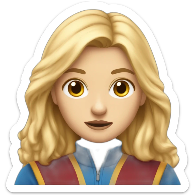 Emoji of a blonde girl with blue eyes, who is studying at Gryffindor House, expressing sporty angry sticker