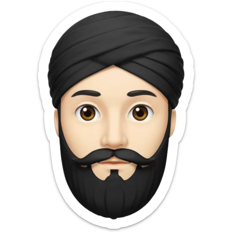 Make me an emoji of a man wearing a black turban, with a beard, and white skin. sticker