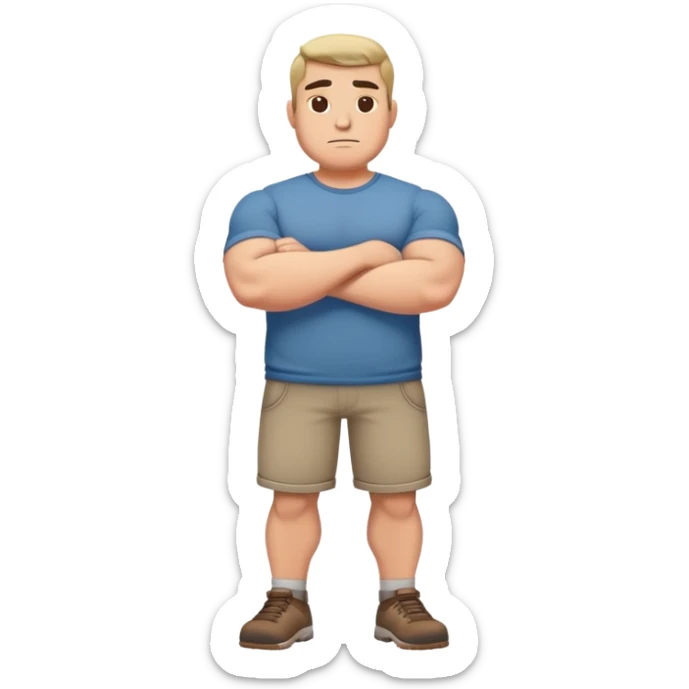 full body bulky male figure standing with arms crossed, muscular build, wearing casual clothes, confident stance sticker