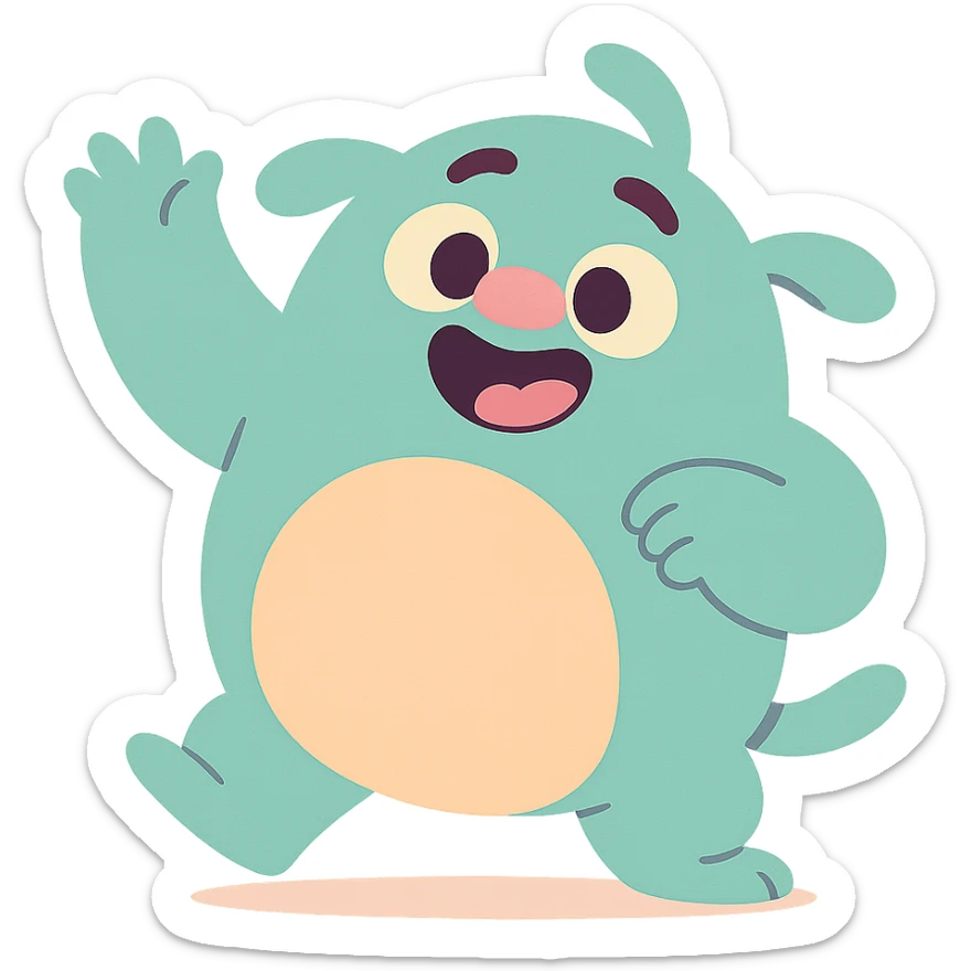 adorable gibberling character, round body, pastel colors, playful pose sticker