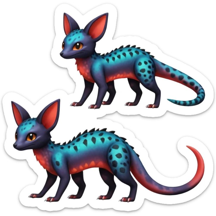 Dark magma-gradients-colored Salandit-Umbreon-Genet-Noivern-Noibat-Serval-Hybrid (Full body) sticker