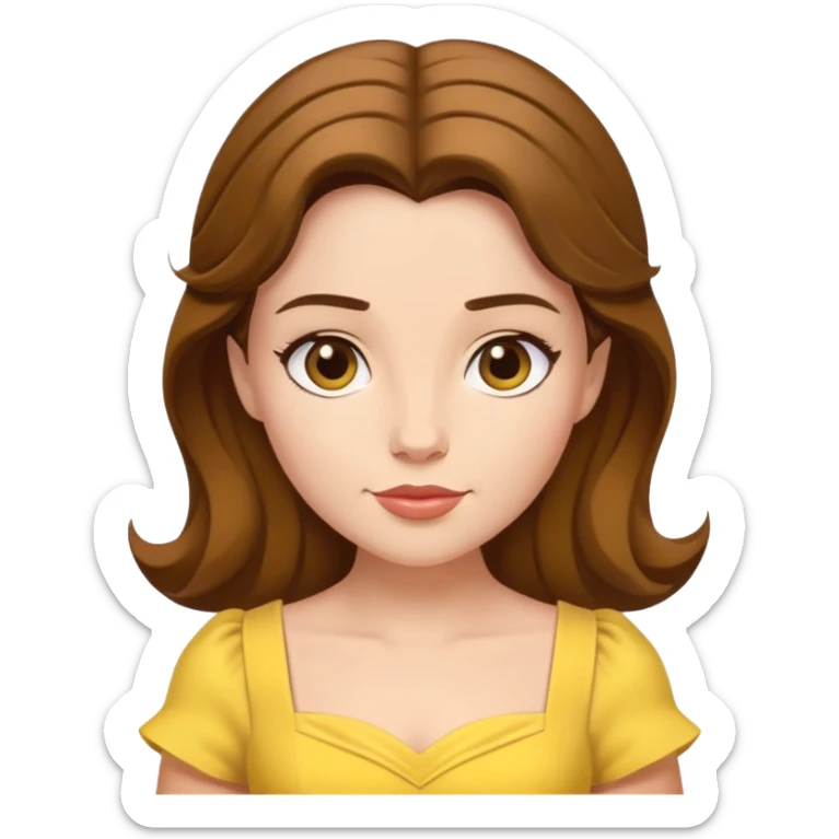 minimal Belle princess with yellow dress and brown hair, extremely simple sticker
